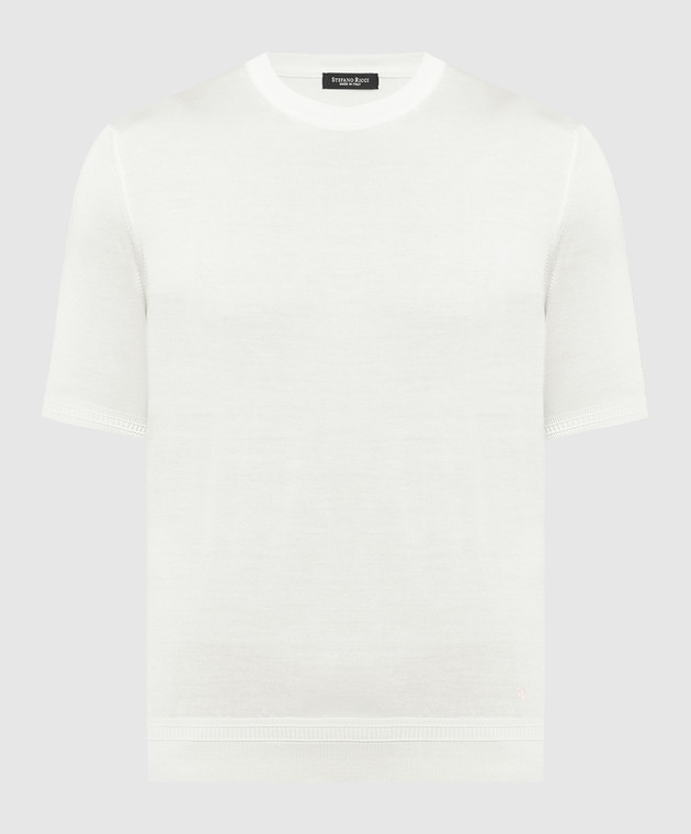 Stefano Ricci White silk t-shirt with monogram logo embroidery K616215G10F23101