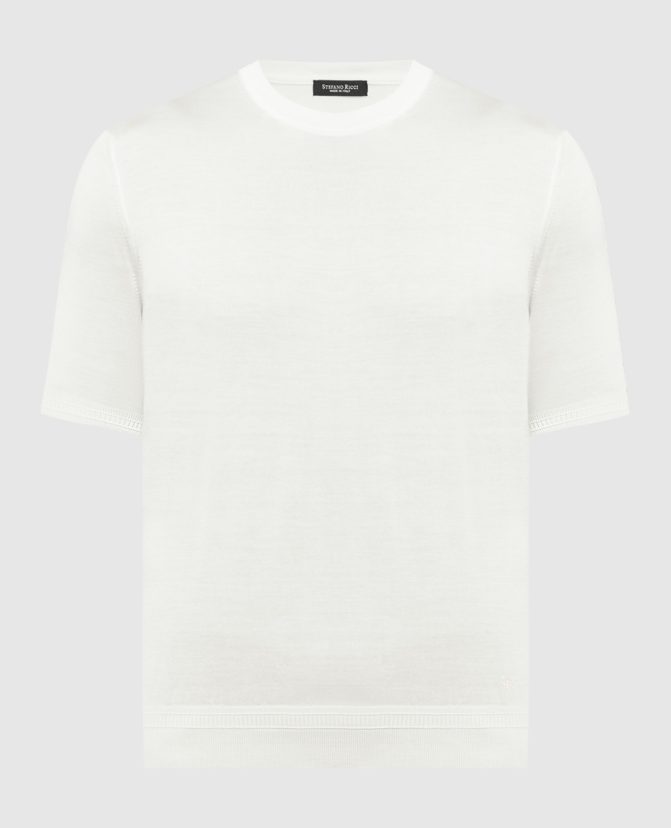 White silk t-shirt with monogram logo embroidery