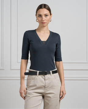 Brunello Cucinelli Синя футболка з ланцюжком моніль з еколатуні M0TC8EL692