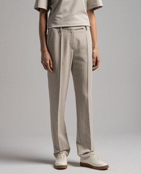 Brunello Cucinelli Бежевые брюки с леном с цепочкой мониль из эколонуни MH579P8587