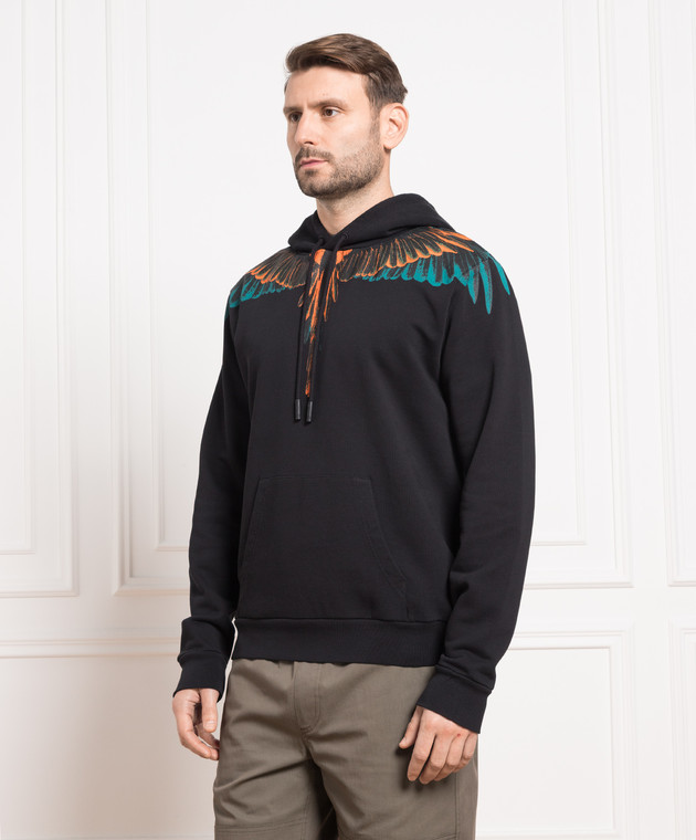 Marcelo Burlon Черное худи с принтом LINES WINGS CMBB007F22FLE001 изображение 3