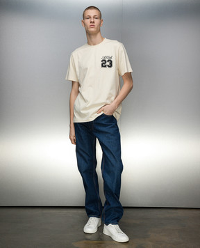 Off-White Сині джинси з брендованим патчем OMYA175C99DEN004