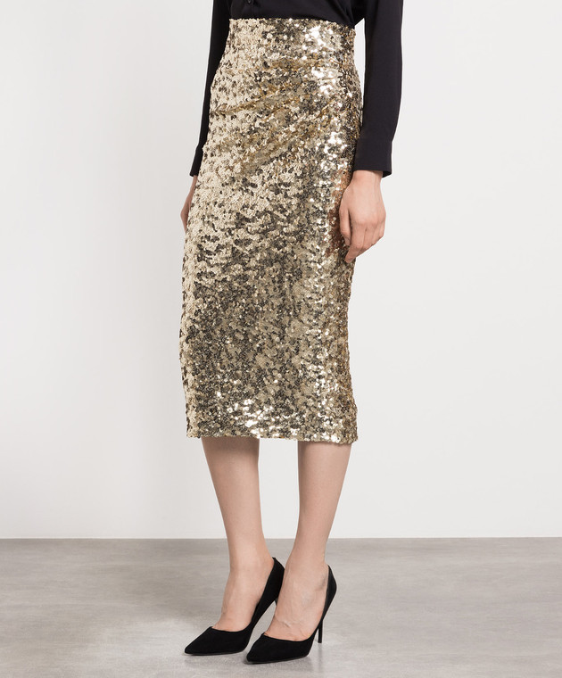 Dolce&Gabbana Golden skirt with sequins F4BS1THLMZM image 3