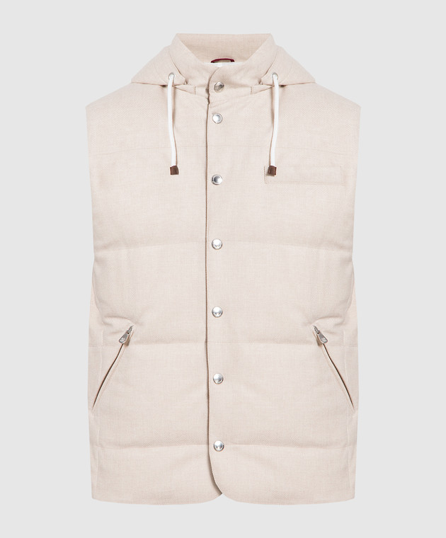 Brunello Cucinelli Beige quilted down vest made of wool, silk and cashmere MM4851162