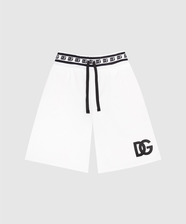 Dolce&Gabbana Children's white shorts with contrasting DG logo embroidery L4JQP0G7IJ8814