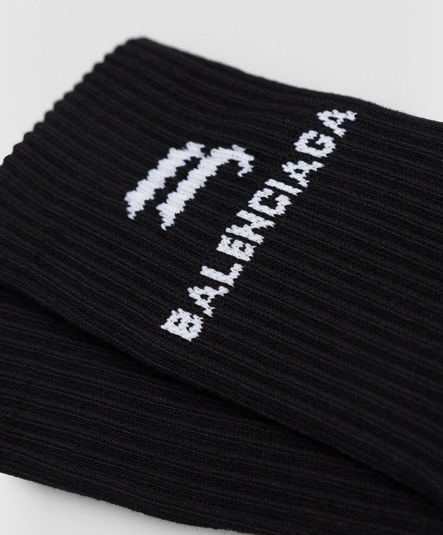 Balenciaga Чорні шкарпетки з контрастним принтом логотипу 659278372B4 зображення 3