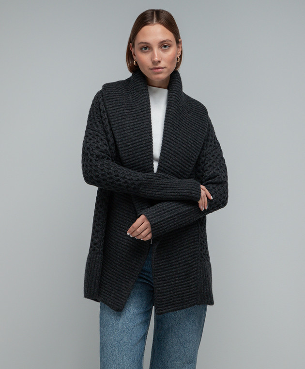 CO Gray cashmere cardigan with a textured pattern 8479CMR image 3