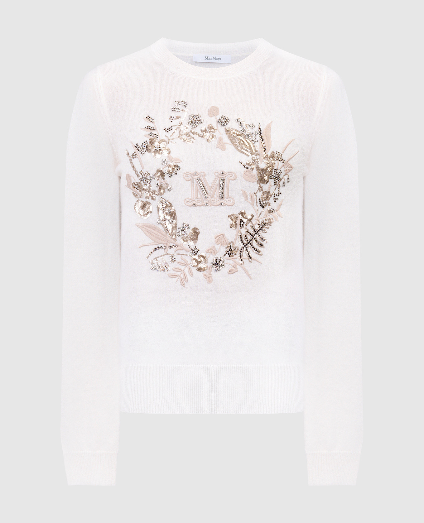 Bari beige wool and cashmere jumper with embroidery