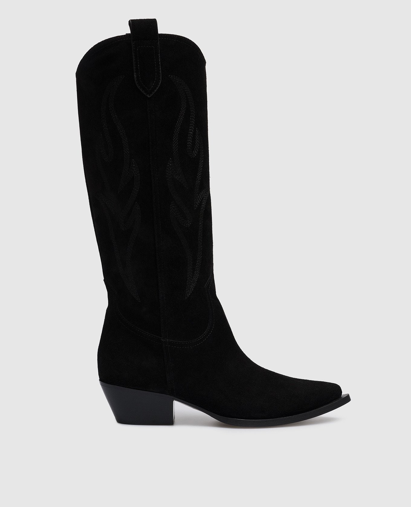 Black suede Dallas boots with embroidery