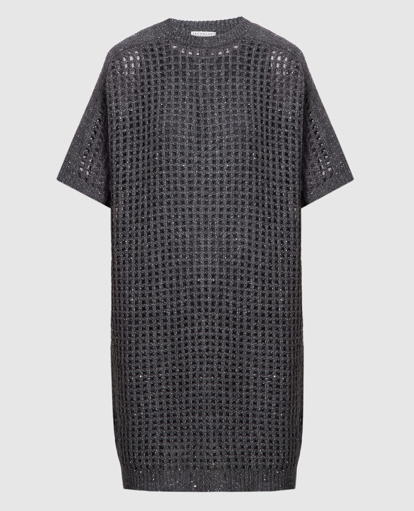Gray openwork dress with lurex and sequins