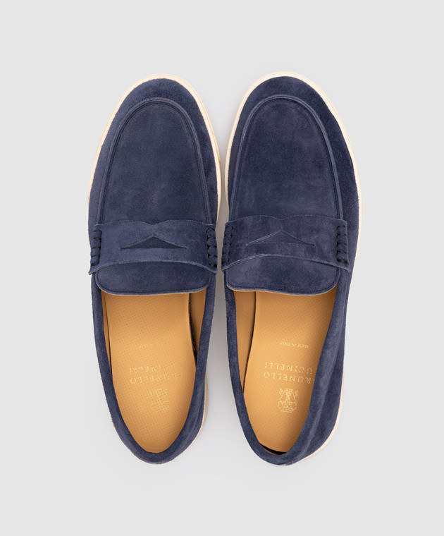 Brunello Cucinelli Синие замшевые слипперы с логотипом MZUSILN285 изображение 4