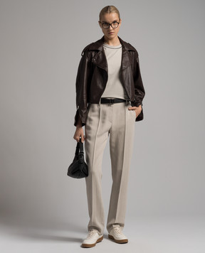 Brunello Cucinelli Бежевые брюки с леном с цепочкой мониль из эколонуни MH579P8587