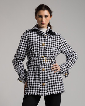 Balmain Твідова сорочка в клітинку з бахромою CF1HU190CE70