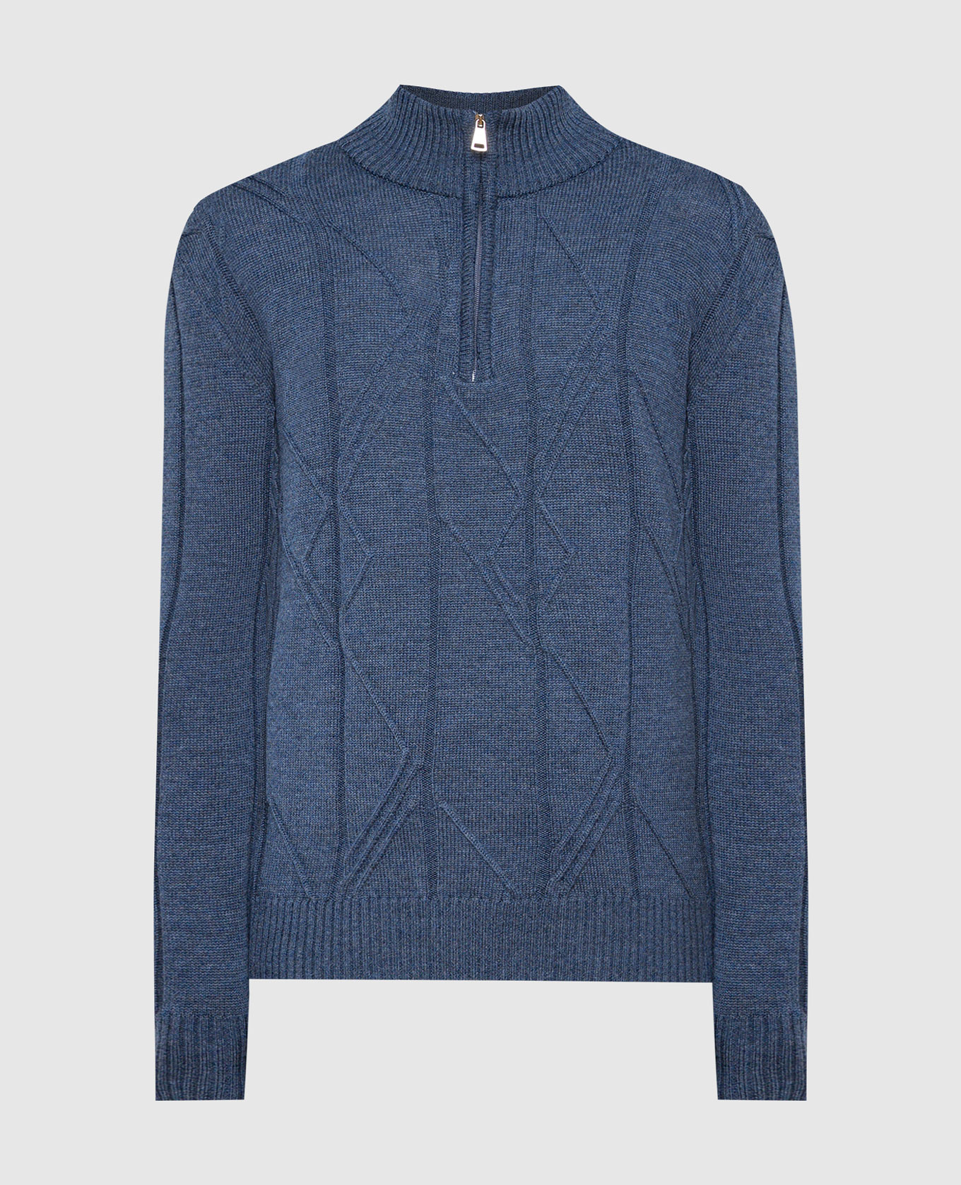 Синий свитер из шерсти в фактурный узор
