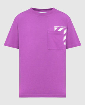 Off-White Фіолетова футболка з контрастним принтом логотипу OMAA128S23JER001