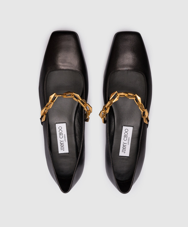 Jimmy Choo Черные кожаные балетки Diamond Tilda с цепью DIAMONDTILDAFLATNAP изображение 4