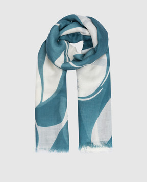 Loro Piana Темно-бирюзовый шарф из кашемира и шелка с принтом FAM0820