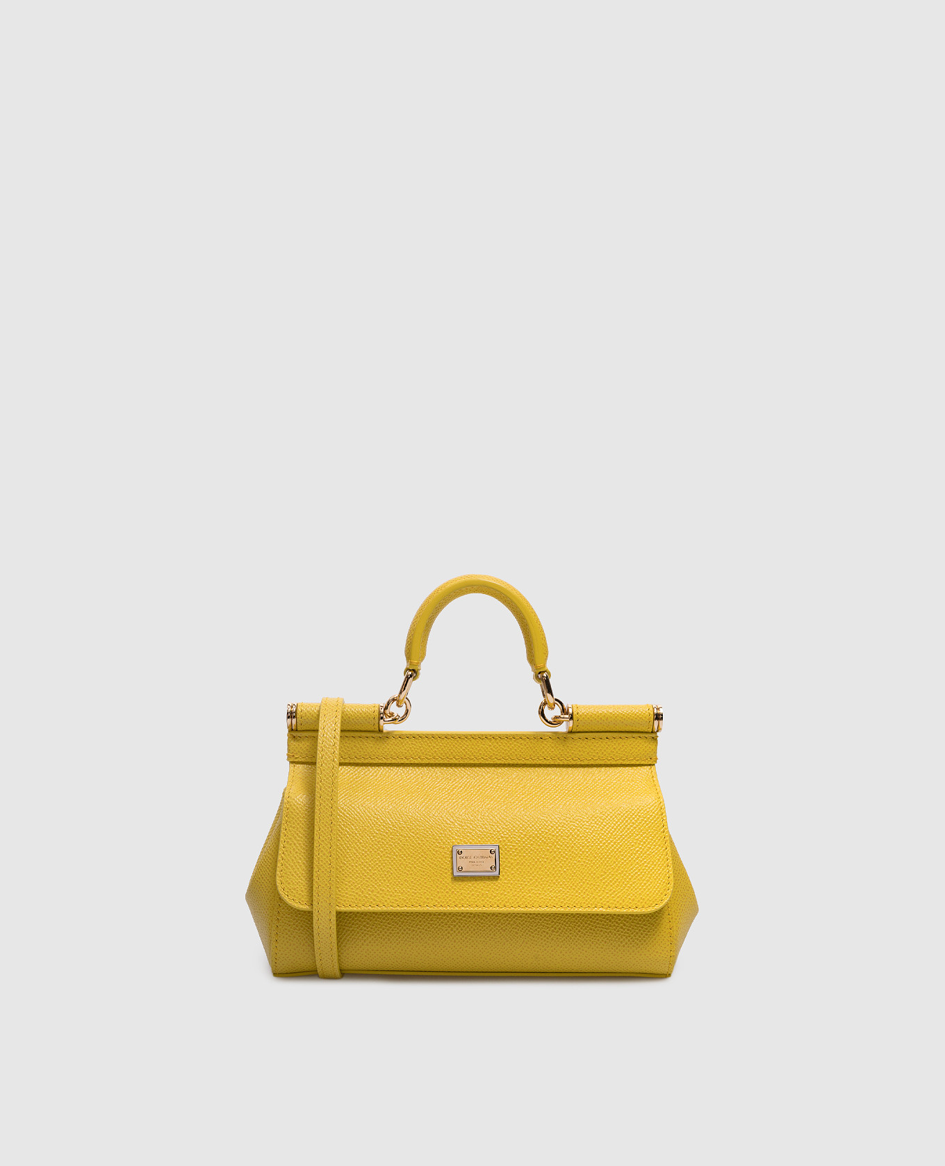 Желтая кожаная сумка SICILY с металлическим логотипом.