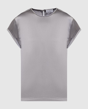 Brunello Cucinelli Сіра блуза із шовку з ланцюжком моніль з еколатуні M0C59DE310