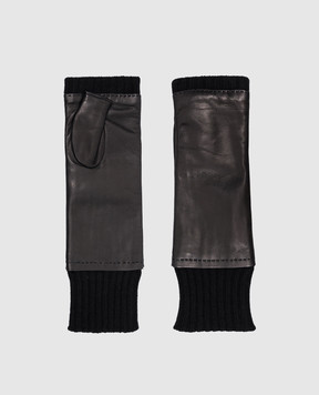 Sermoneta Gloves Черные комбинированные удлиненные митенки 103