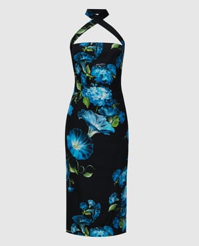 Dolce&Gabbana Черное платье миди с шелком в цветочный принт Bluebell F6GAYTFSA6C