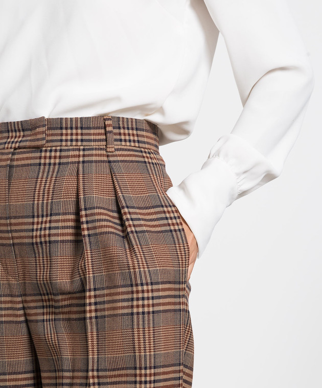 Max Mara Коричневые брюки Cabarra из шерсти в клетку GABARRA изображение 5