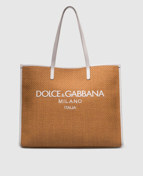 Dolce&Gabbana Коричнева сумка-тоут за вишивкою логотипа BB2274AS525