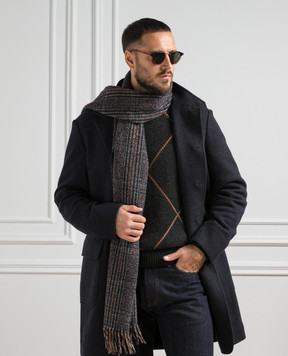 Loro Piana Синій шарф в клітинку з бахромою FAN3508