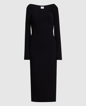 Khaite Черное платье-бюстье в рубчик 8300400K400