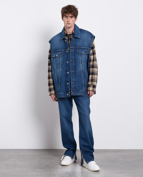 Off-White Синий джинсовый жилет с эффектом потертости OMYR001F23DEN001