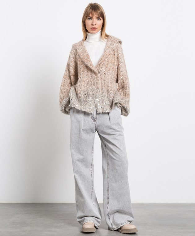Brunello Cucinelli Бежевый кардиган с пайетками MAA624006 изображение 2
