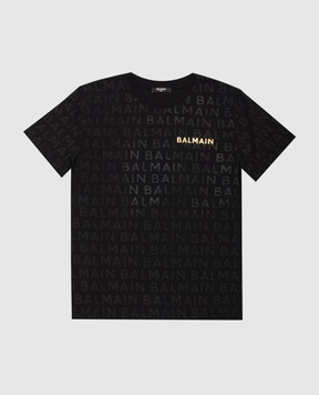 Balmain Детская черная футболка в логотипе BT8Q31Z1523410