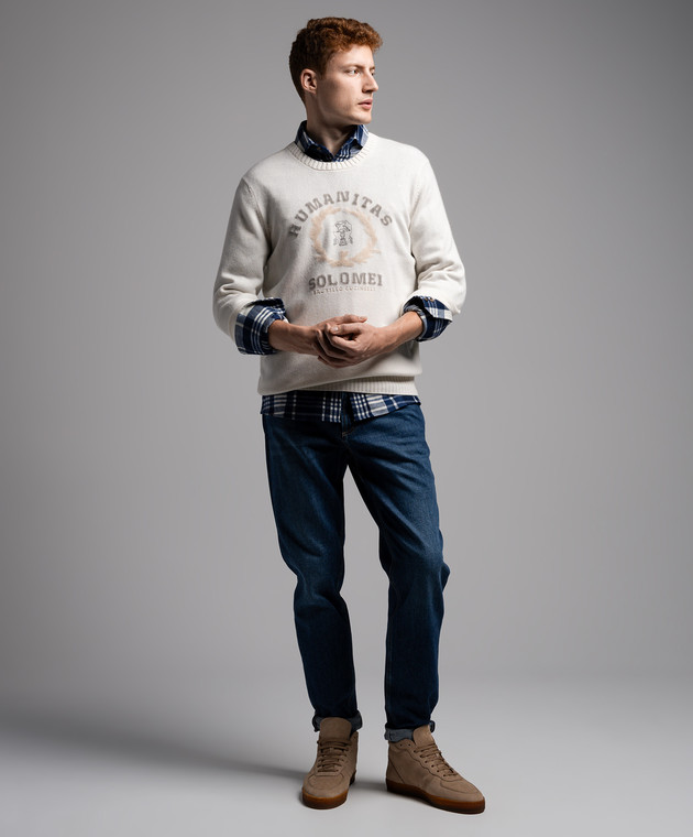 Brunello Cucinelli Білий джемпер з кашеміру з вишивкою емблеми логотипа M22707300 зображення 2