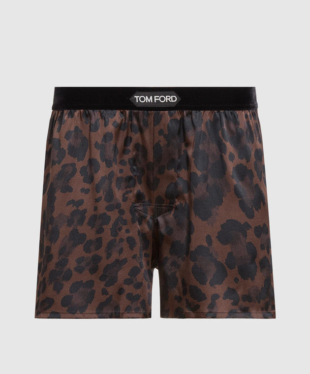 Tom Ford Brown leopard print silk boxer briefs T4LE41020