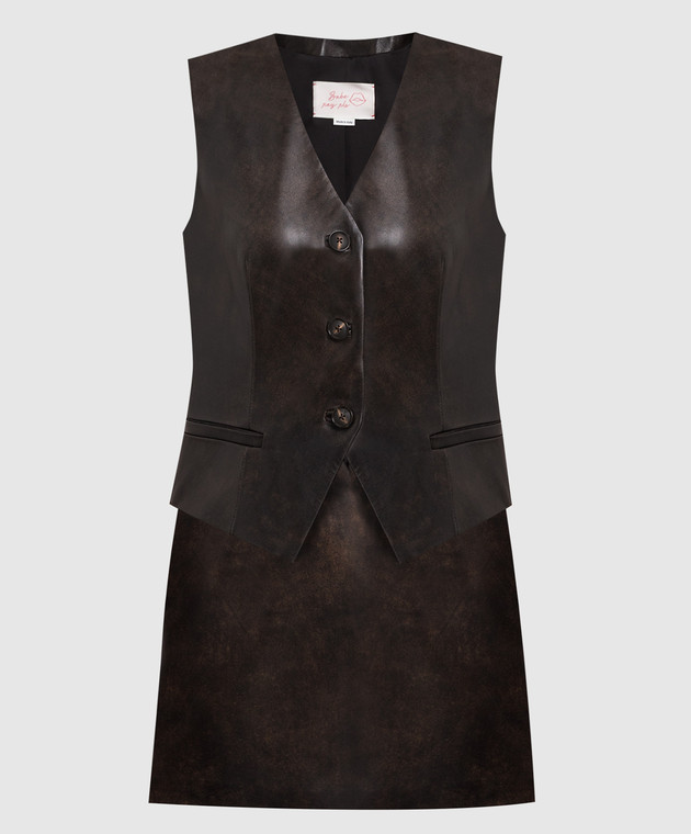 Babe Pay Pls Brown leather vest and skirt suit 2304ANTIK