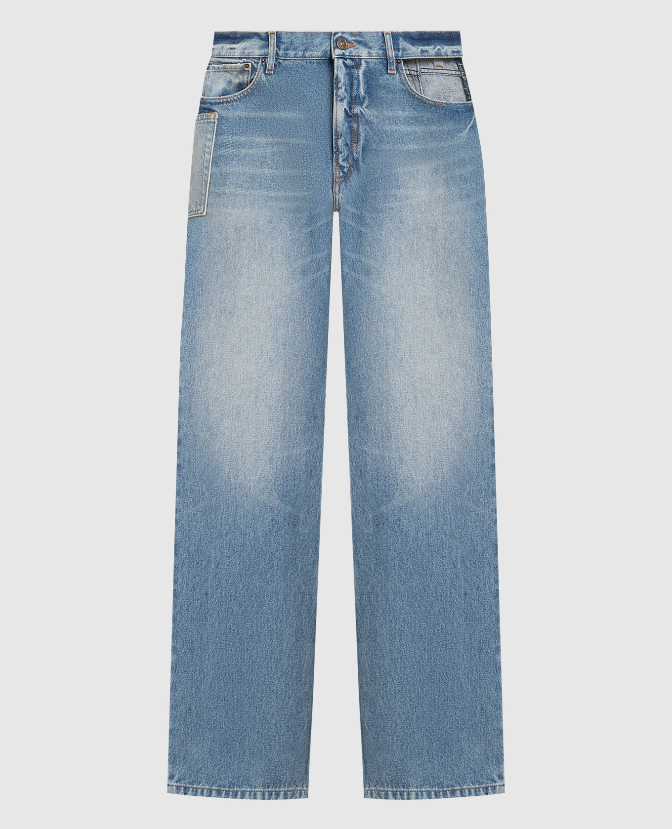 

Голубые джинсы с фигурным вырезом, Голубой, Прямые джинсы