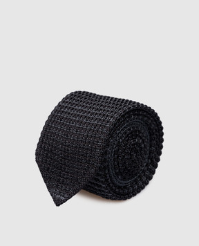 Stefano Ricci Дитяча чорна краватка із шовку з вишивкою монограми логотипа YCRMTSR916