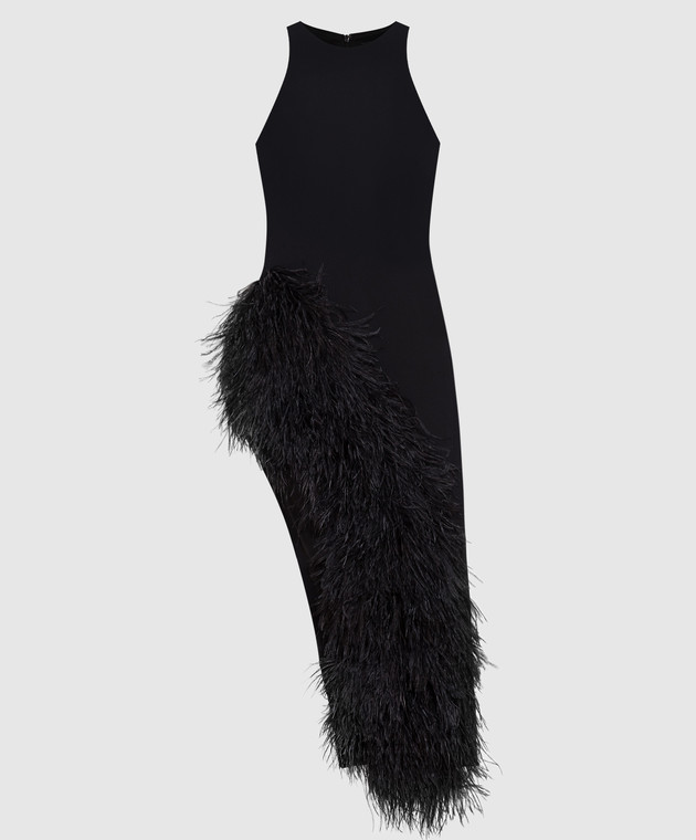 David Koma Black dress of asymmetrical cut with ostrich feathers SS23DK29D