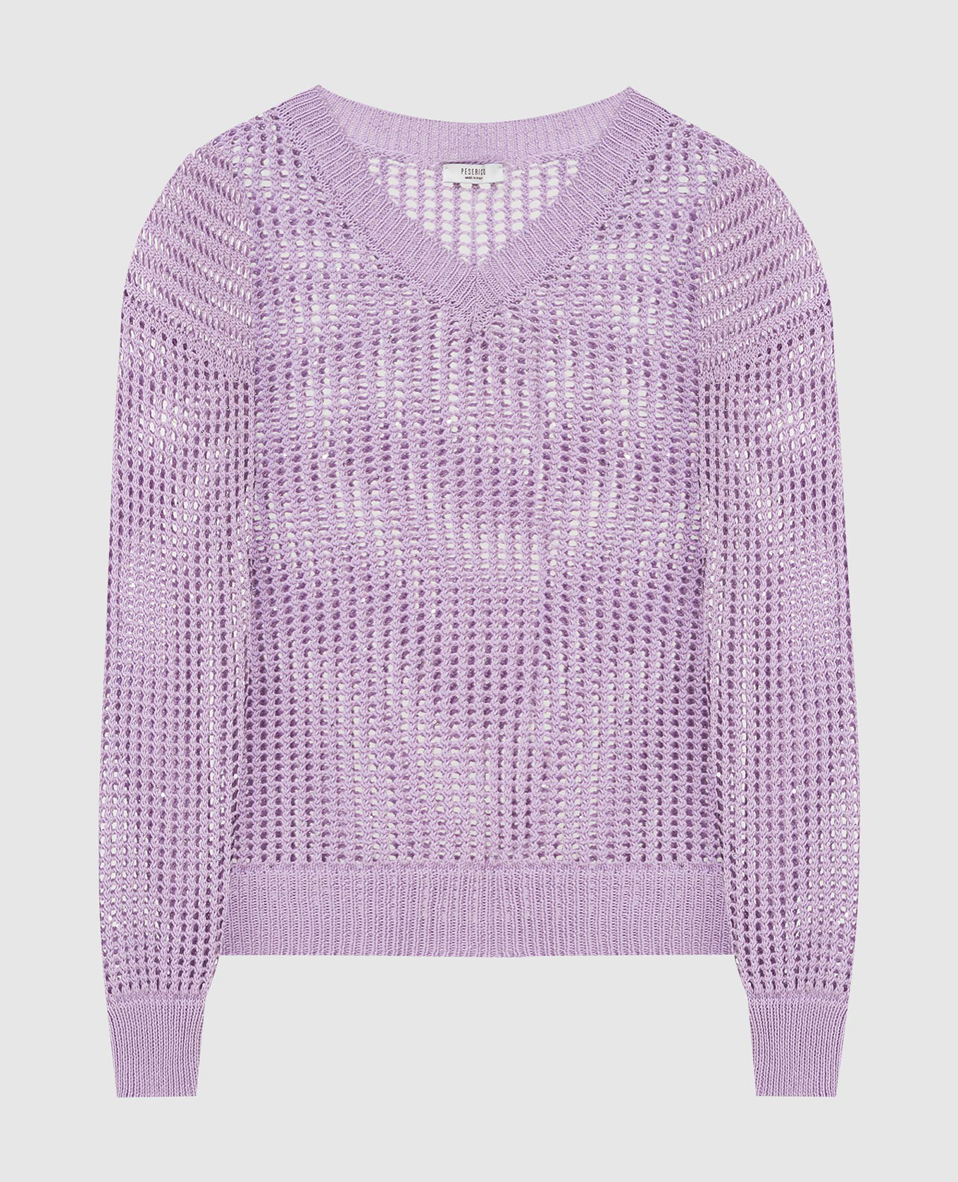 Сиреневый ажурный пуловер в пайетках