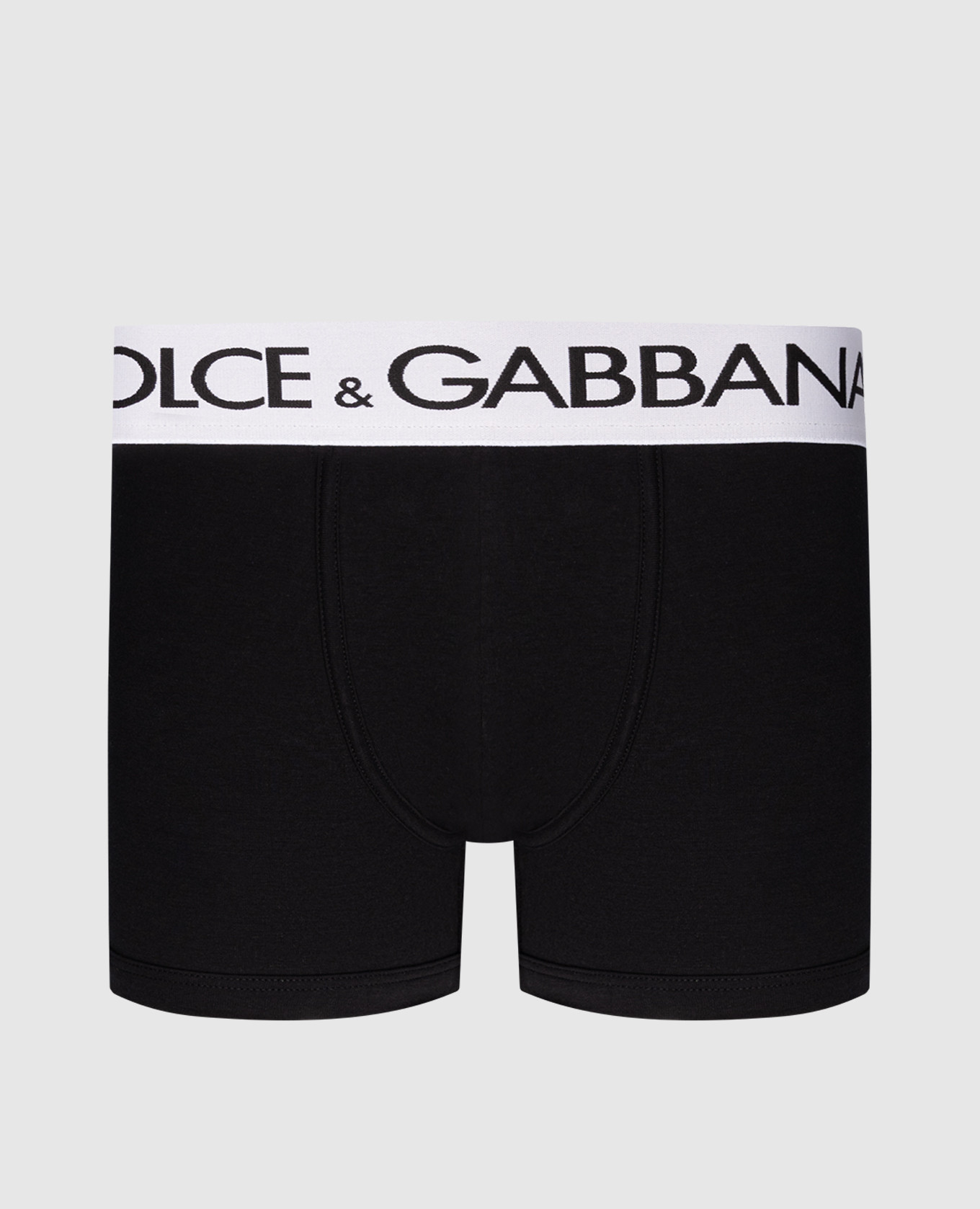 Black boxer briefs with a logo pattern