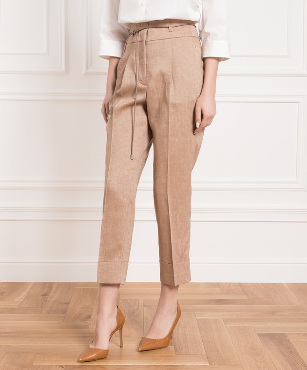 Peserico High rise brown linen trousers P04166A05830 изображение 3