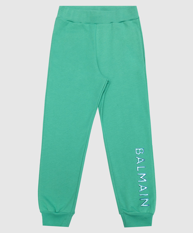 Balmain Children's green joggers with holographic logo BS6S90Z0081410