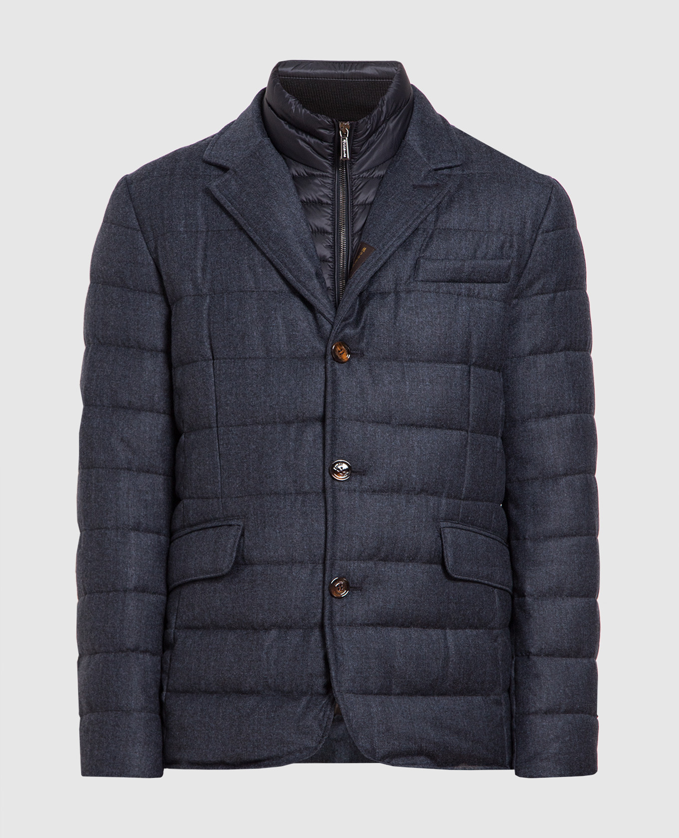 Blue down jacket made of wool