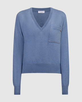 Brunello Cucinelli Блакитний пуловер з ланцюжком моніль з еколатуні M12186702