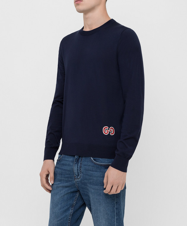 Gucci Темно-синий джемпер из шерсти 576810 изображение 3