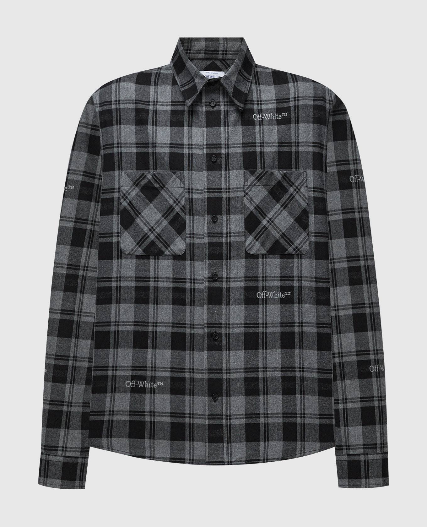 Gray checkered shirt with logo embroidery