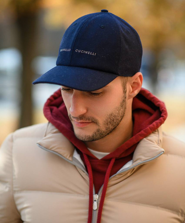 Brunello Cucinelli Синяя кепка из кашемира и шелка с логотипом MR4369992 изображение 5
