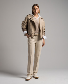 Brunello Cucinelli Бежевые брюки с леном с цепочкой мониль MH579P8587