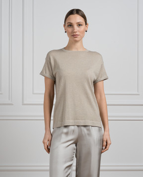 Brunello Cucinelli Бежевая футболка с кашемиром и шелком с люрексом. M41810000