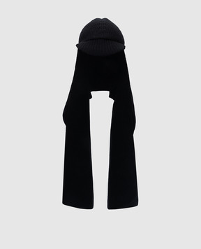 Yves Salomon Чорна шапка з шарфом з вовни і кашеміру 24WAA501XXMACL